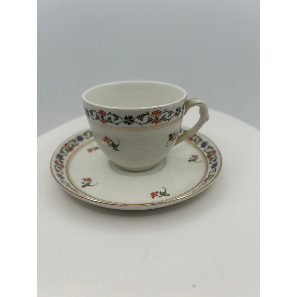 John Maddock & Sons Royal Vitreous Antique Teacup and Saucer‎ Floral Gold Trim